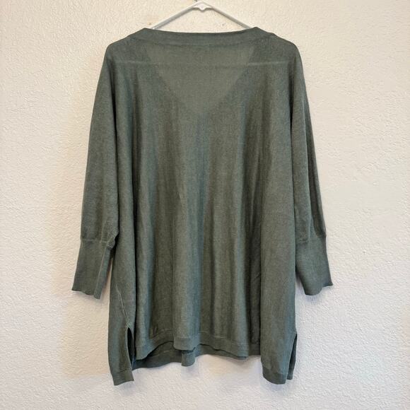 Garnet Hill Linen Oversized V-Neck Sweater Lightweight Boxy Large Minimalist - Picture 4 of 6